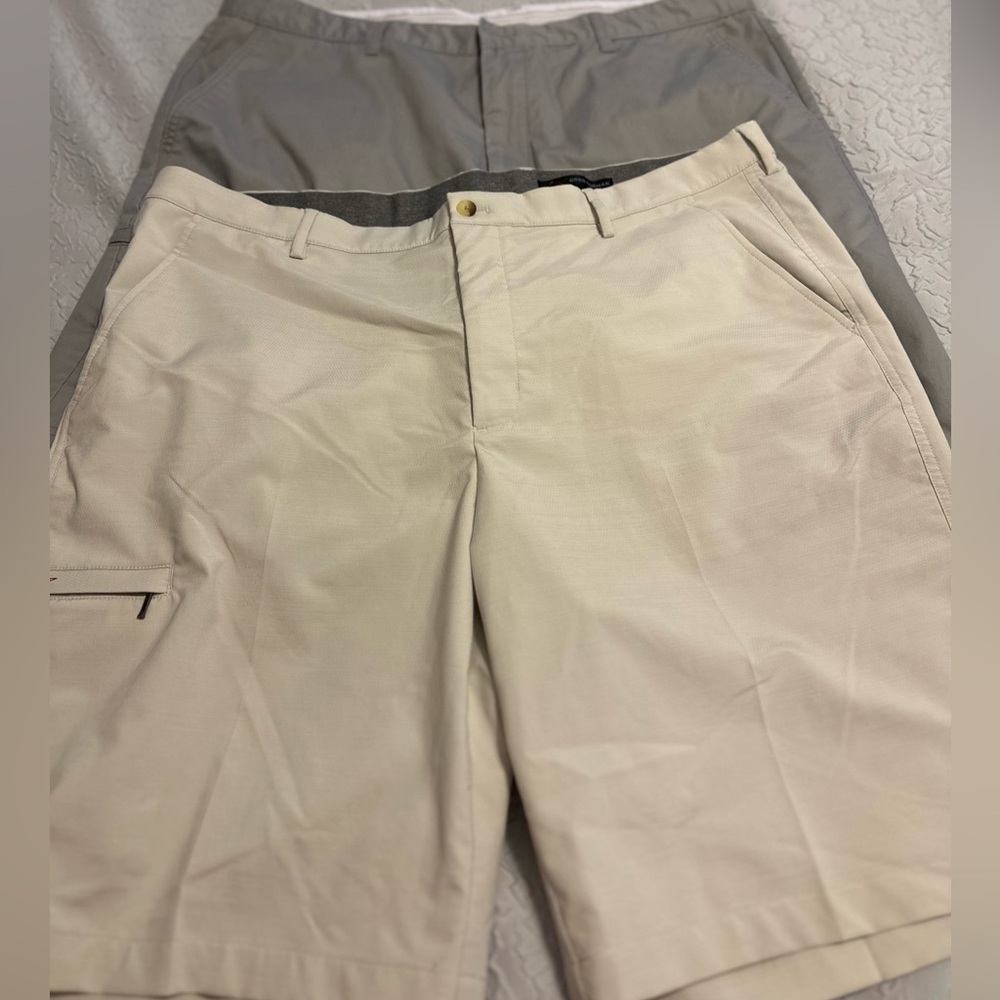Men's Greg Norman Collection Tan and Gray Flat Front Shorts